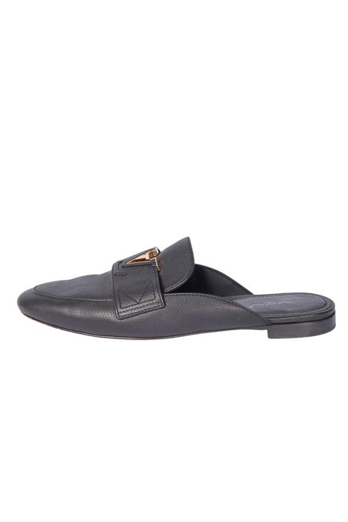 Louis Vuitton Shoes - LOUIS VUITTON Black Leather LV Mare Open Back Loafers Size 37